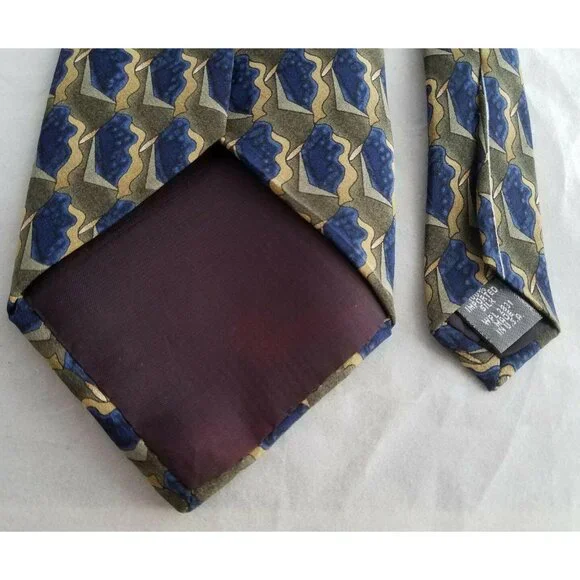 Cambridge Classics 100% Imported Silk Tie Geometric Green Blue 60" - Picture 5 of 5